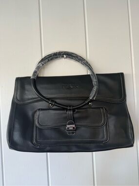 Rusk Black Leather Laptop Satchel